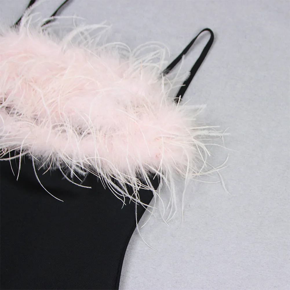 Strappy Sleeveless Feather Maxi Bandage Dress HL9630