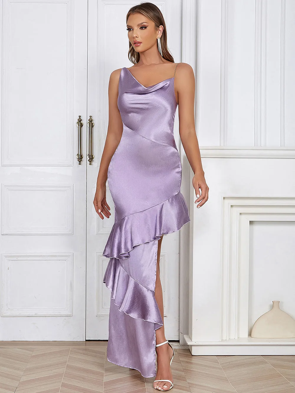 Strappy Sleeveless Ruffle Maxi Bodycon Dress HB01910