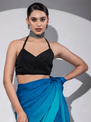 Stretchy Knit Black Halter Blouse
