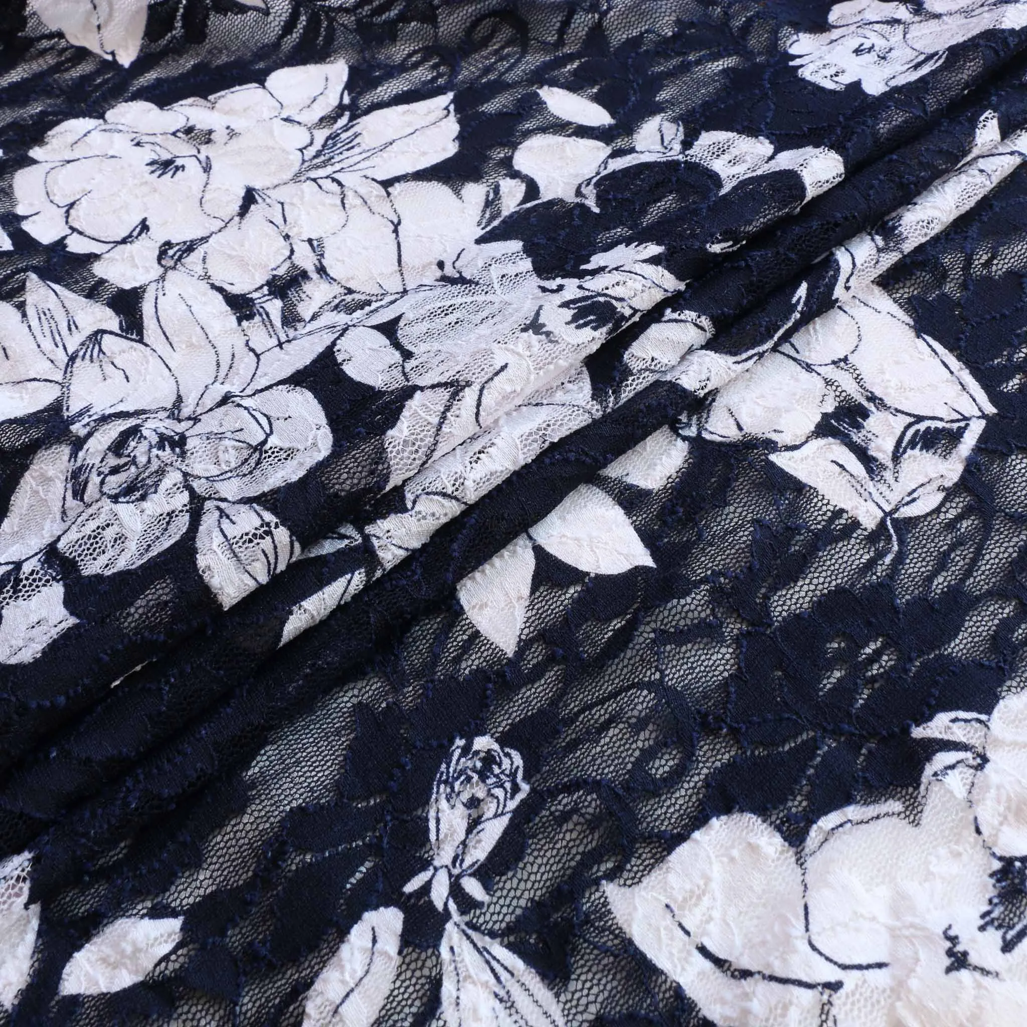 Stretchy Lace Fabric - Navy