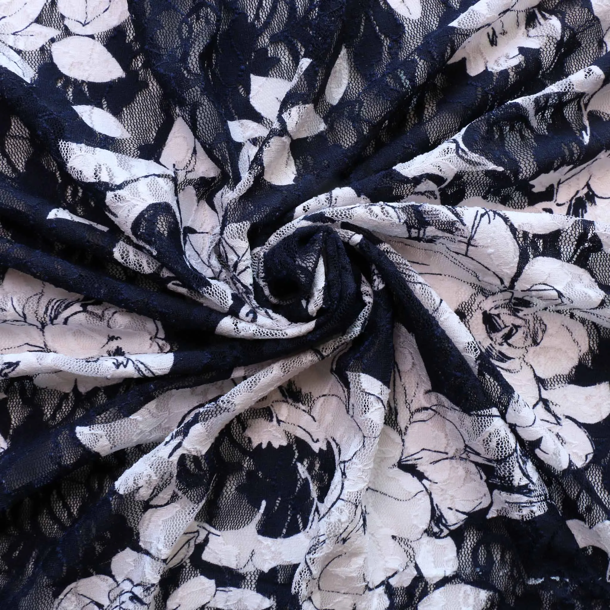 Stretchy Lace Fabric - Navy