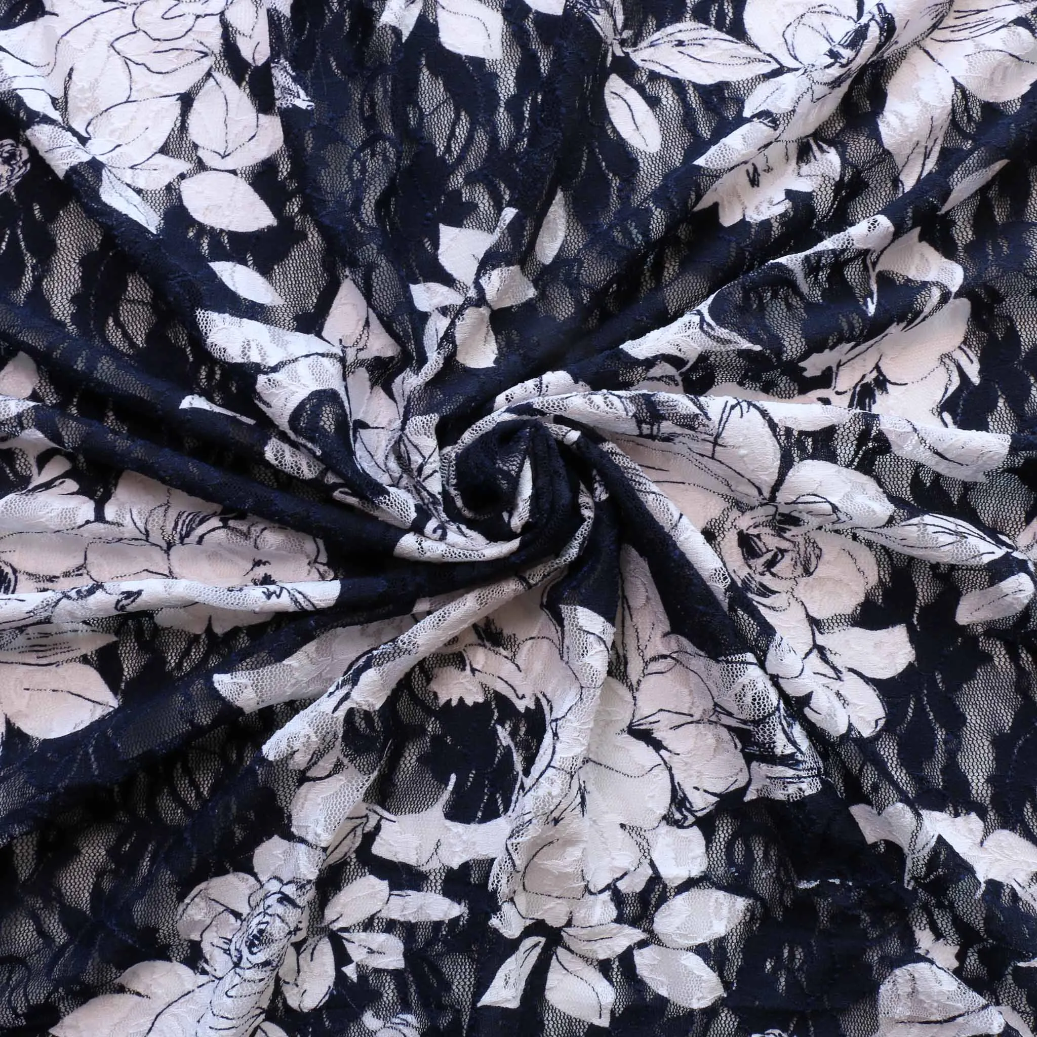 Stretchy Lace Fabric - Navy