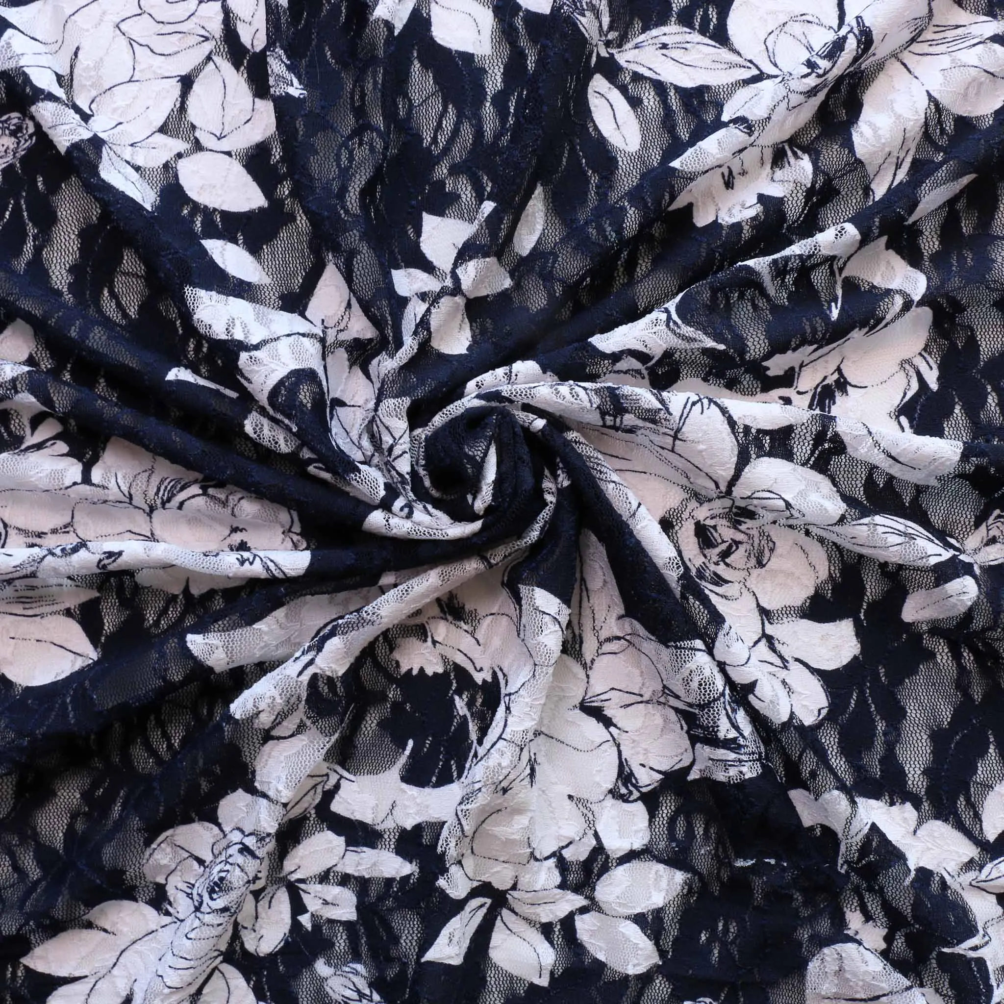 Stretchy Lace Fabric - Navy
