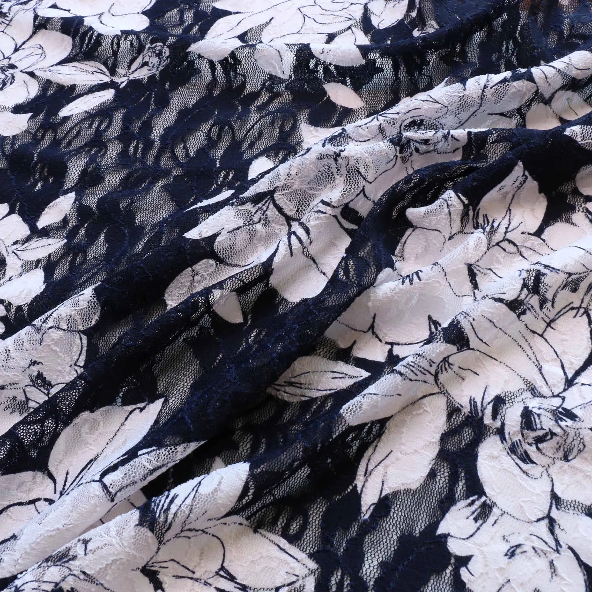 Stretchy Lace Fabric - Navy