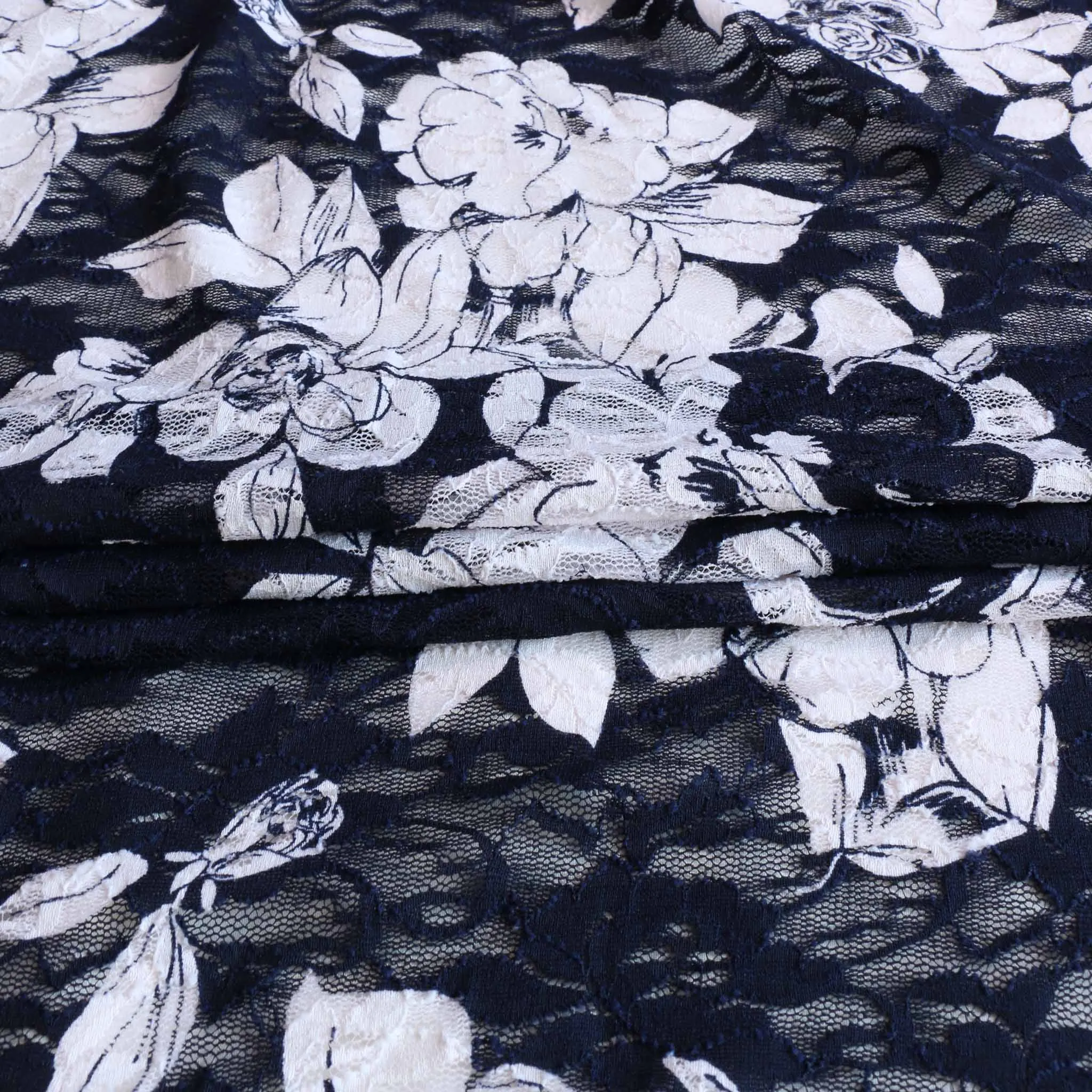Stretchy Lace Fabric - Navy