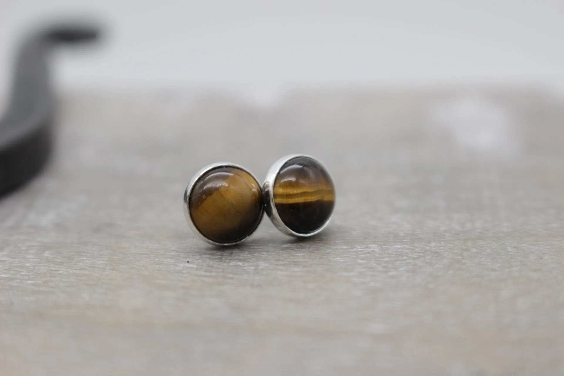 Tiger eye stud earrings - Large Sterling silver earrings - gift for her - jewelry sale - tiger eye - 8mm Studs