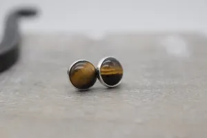 Tiger eye stud earrings - Large Sterling silver earrings - gift for her - jewelry sale - tiger eye - 8mm Studs