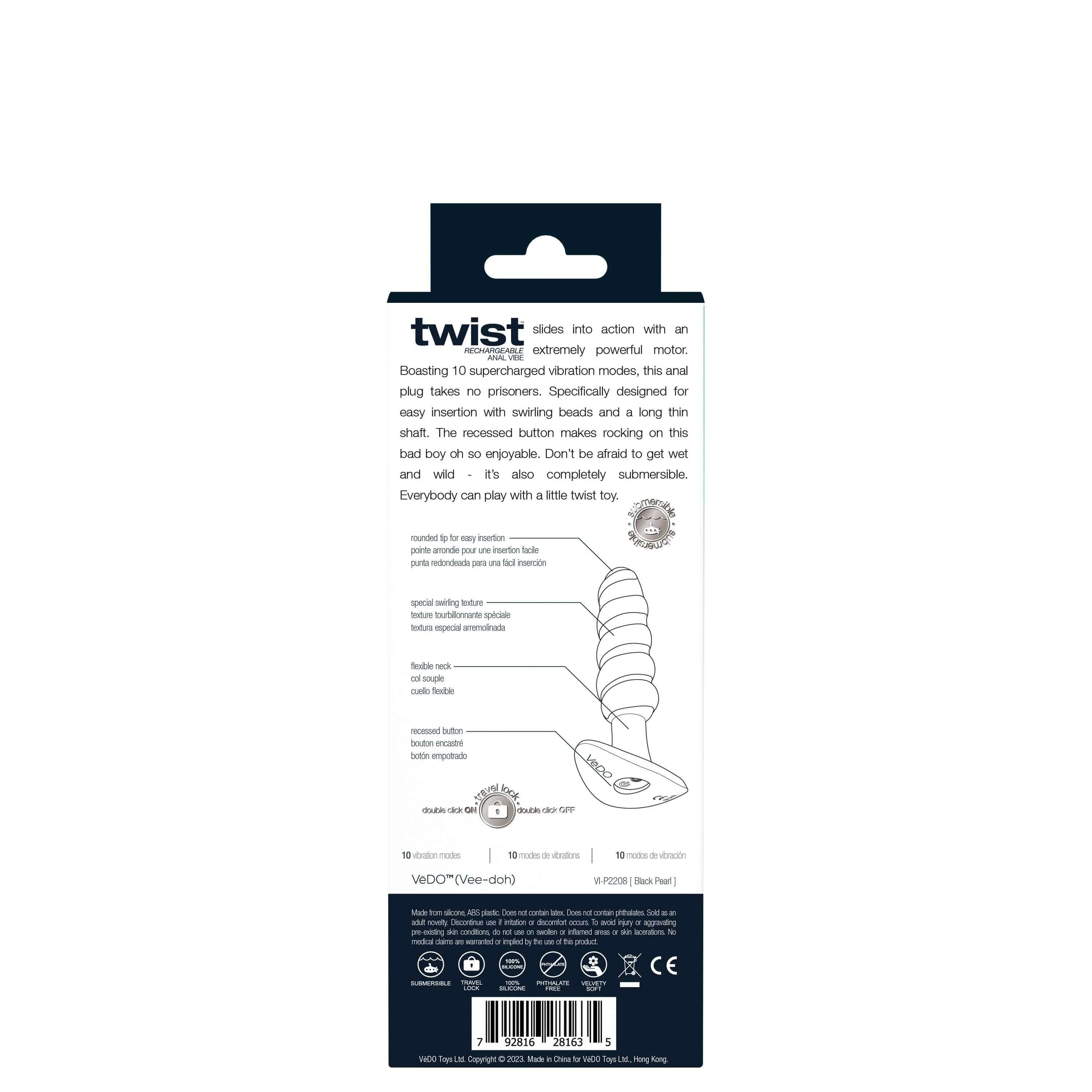 Twist Rechargeable Anal Vibe - Black Pearl