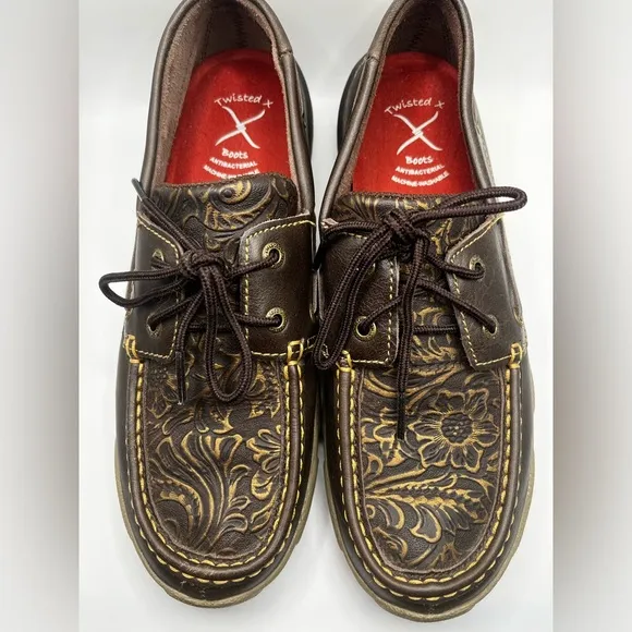 TWISTED X WOMEN'S TOOLED BOAT SHOE DRIVING MOCS Size 7.5