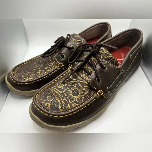TWISTED X WOMEN'S TOOLED BOAT SHOE DRIVING MOCS Size 7.5