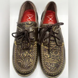 TWISTED X WOMEN'S TOOLED BOAT SHOE DRIVING MOCS Size 7.5
