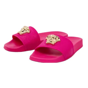 VERSACE WOMENS PALAZZO SLIDES FUXIA/GOLD