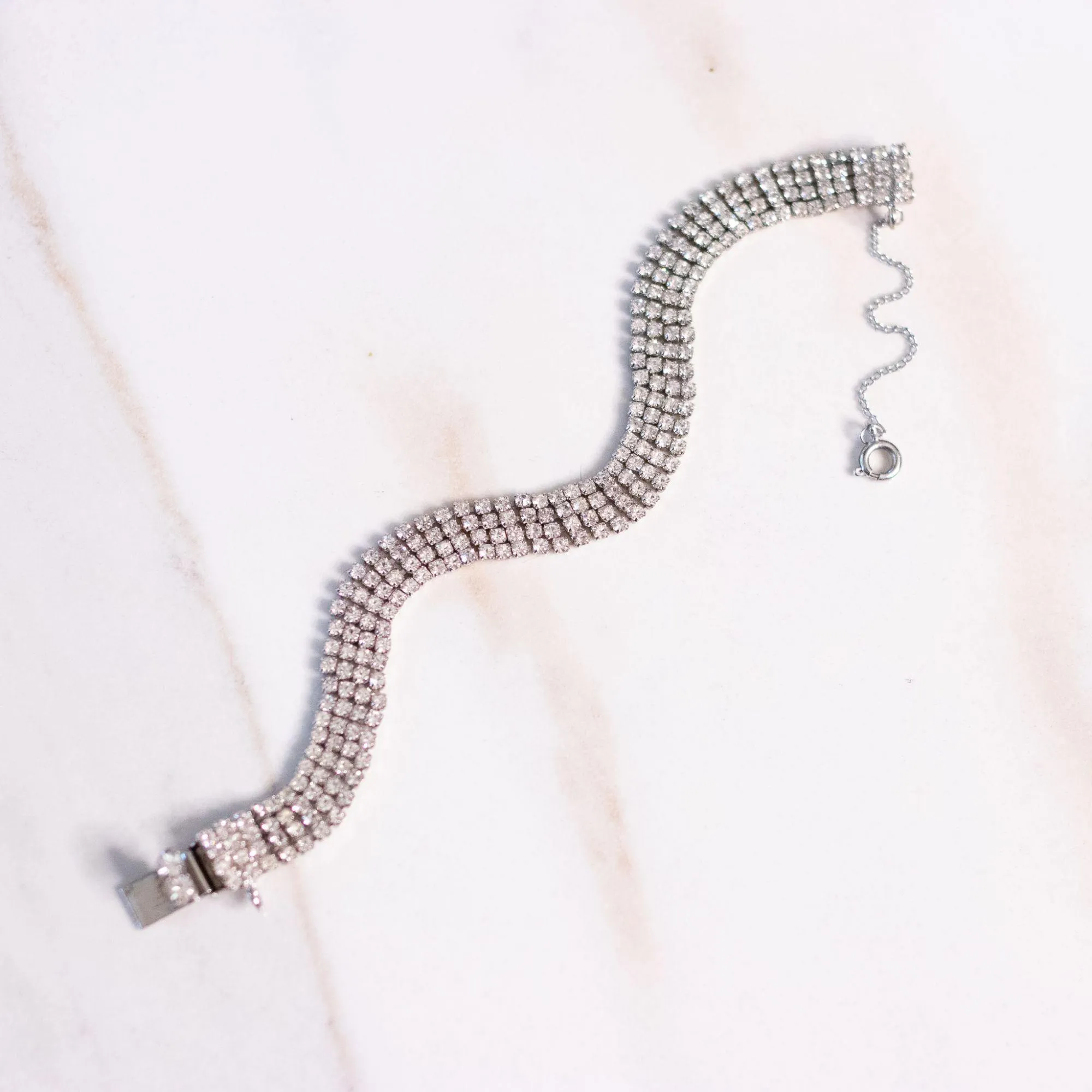 Vintage Art Deco Four Row Rhinestone Line Bracelet