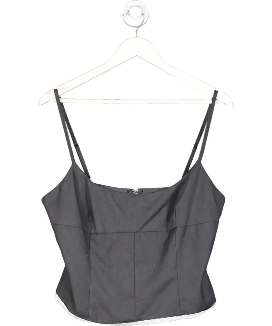 White Fox Grey Strappy Top With Flower Lace Detailing UK XL