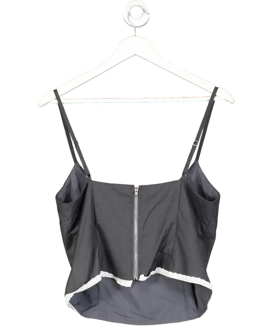 White Fox Grey Strappy Top With Flower Lace Detailing UK XL