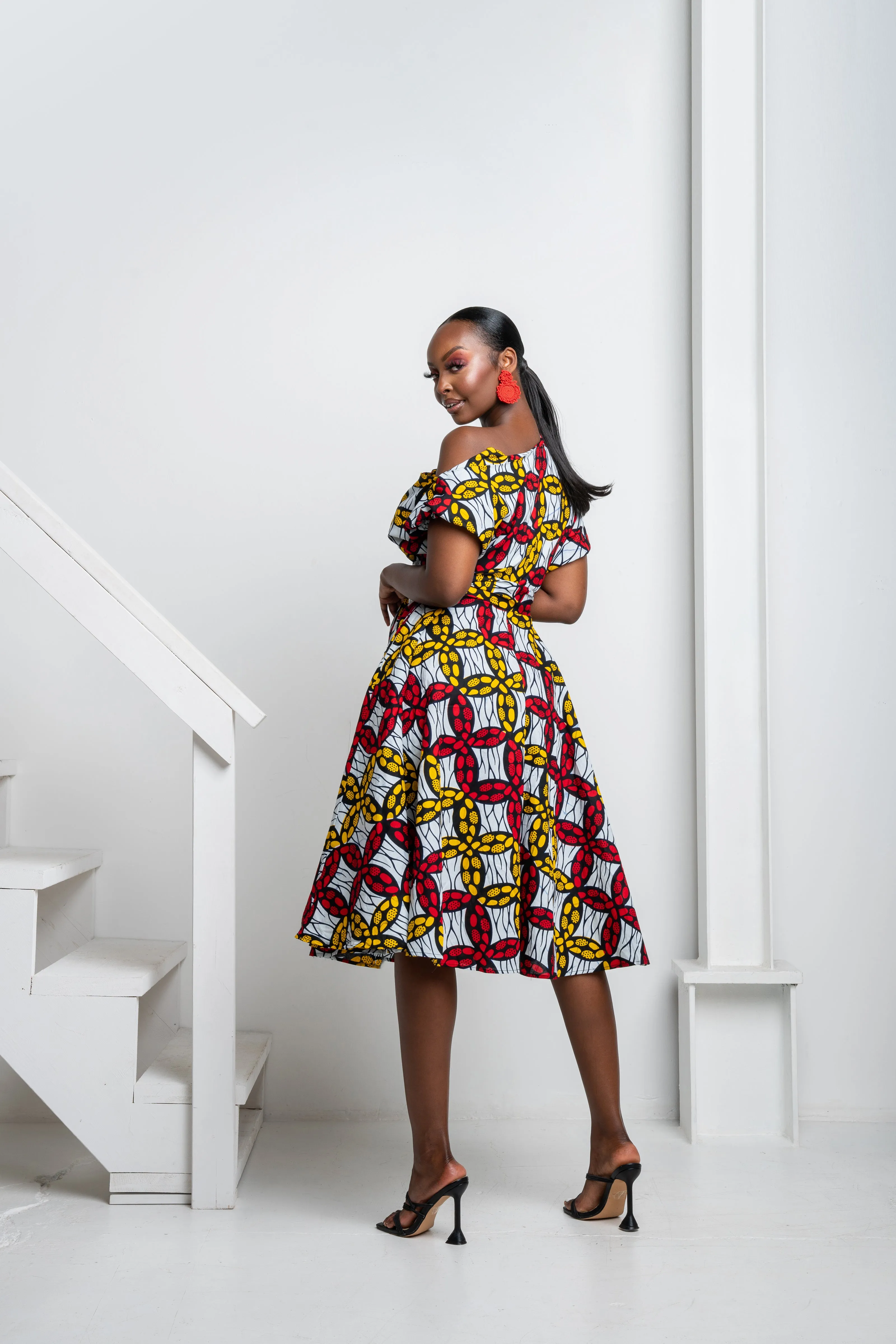 WURA African Print One-shoulder Midi Dress